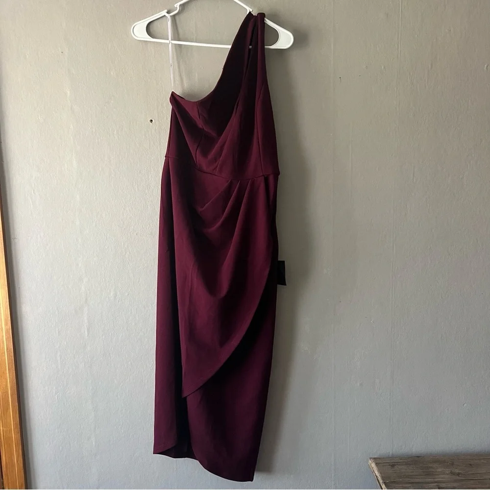 Lulu's One Shoulder Burgundy Dress - Picture 3 of 10